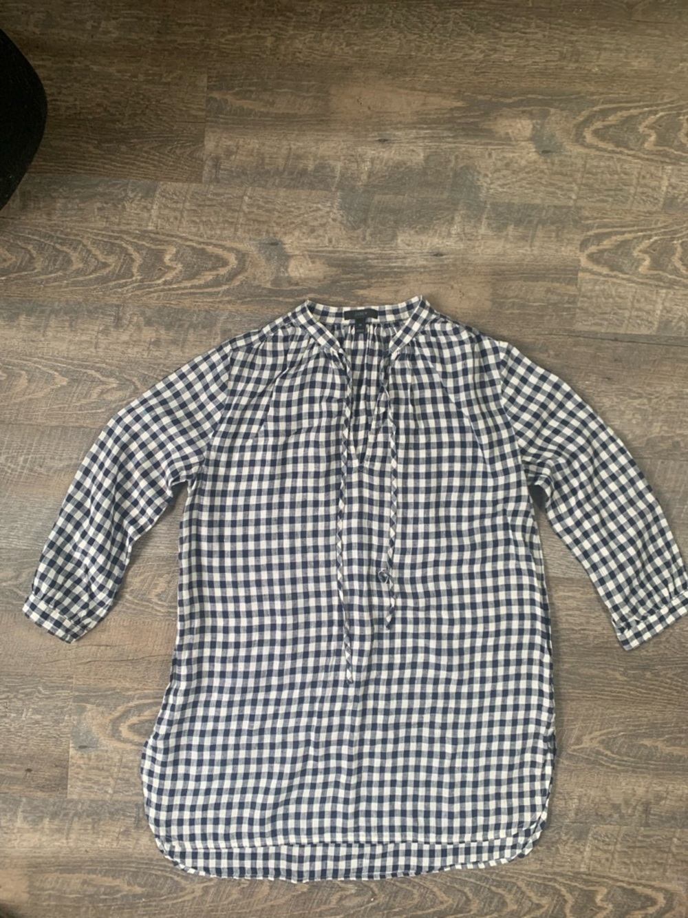 J. Crew Navy and White Gingham Peasant Blouse